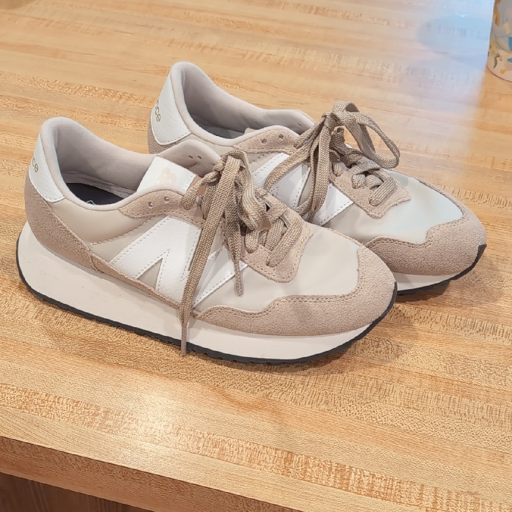 New Balance Tan and White Retro Sneakers